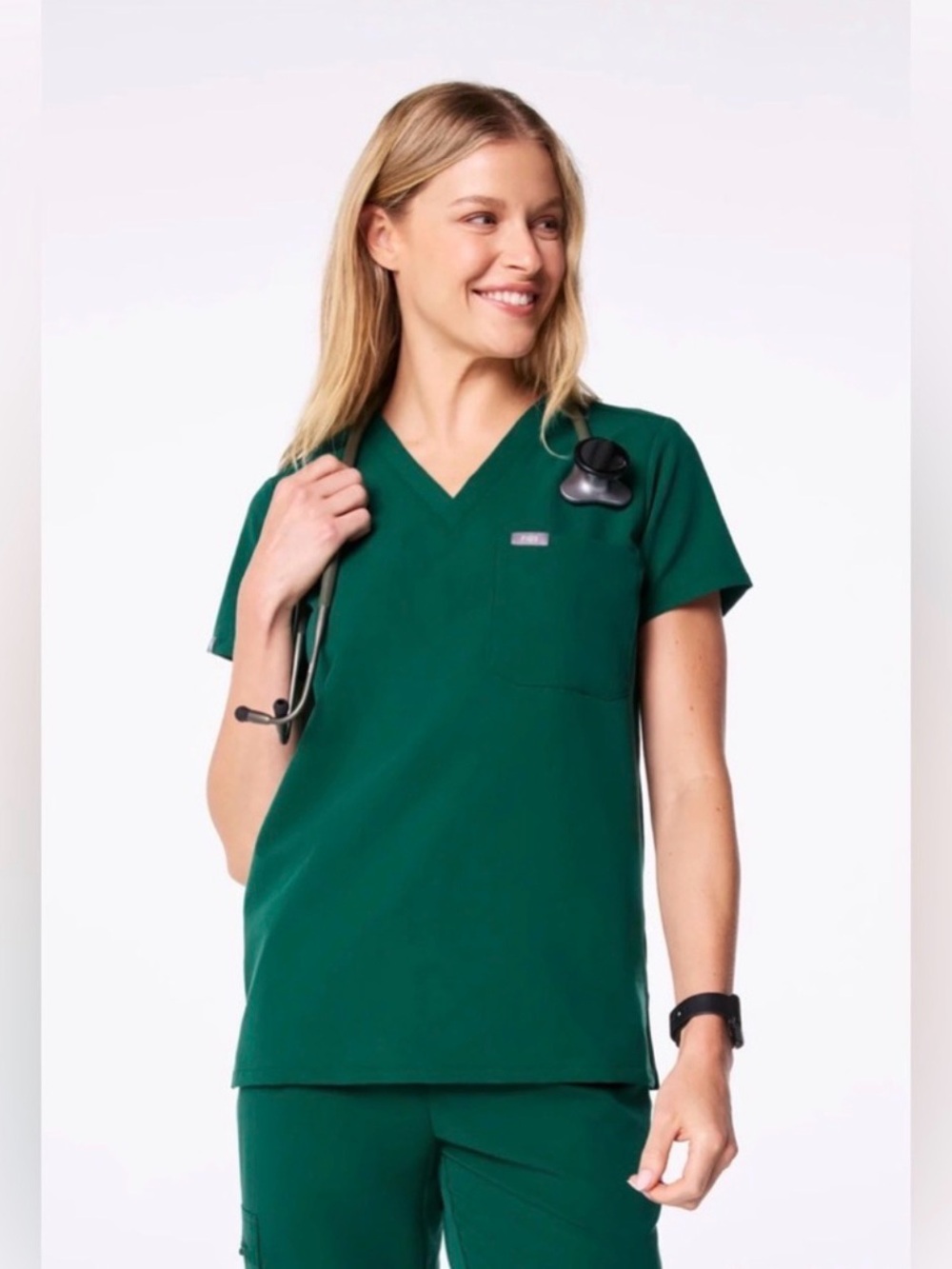 Figs Catarina Scrub Top - Hunter Green - XS